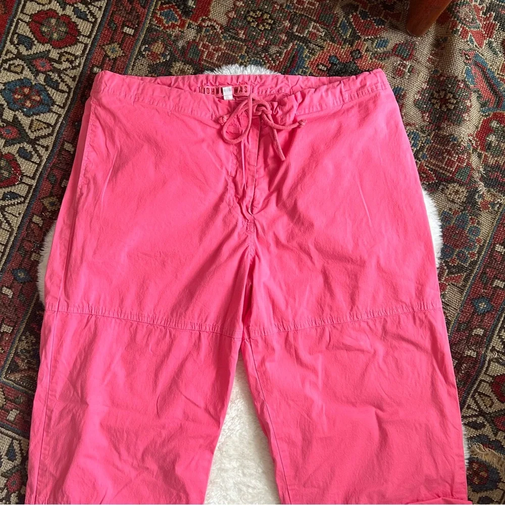 Johnny Was Womens Medium Hot Pink Cropped Cargo Pants Drawstring Wide-leg EUC